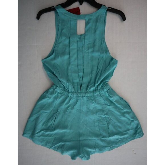 Tigerlily Women's Sz 4 Aqua Blue Sleeveless Relaxed Fit 1/2 Button Romper - Picture 6 of 10
